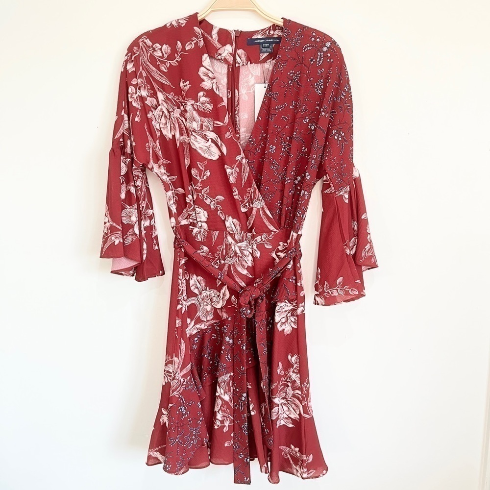 FRENCH CONNECTION Ellette Crepe Floral-print Faux-wrap Dress SIZE6